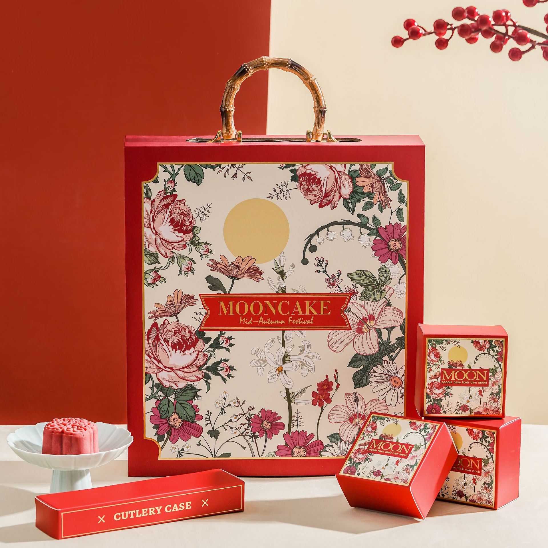 2023中秋月饼礼盒高档手提流心蛋黄酥月饼包装 6粒繁花似锦硬盒