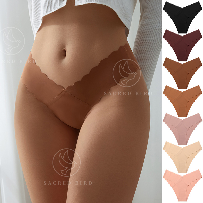 Wave Lace V-Shaped Waist Seamless Ice Silk Girl's Underwear One Piece plus Size Cotton Crotch Women's Triangle Underwear