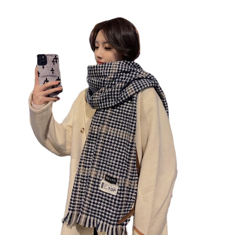 Autumn and Winter New Cashmere Knitted Plaid Scarf Women's Fashion All-Matching Talma High-Grade Warm Thick Scarf