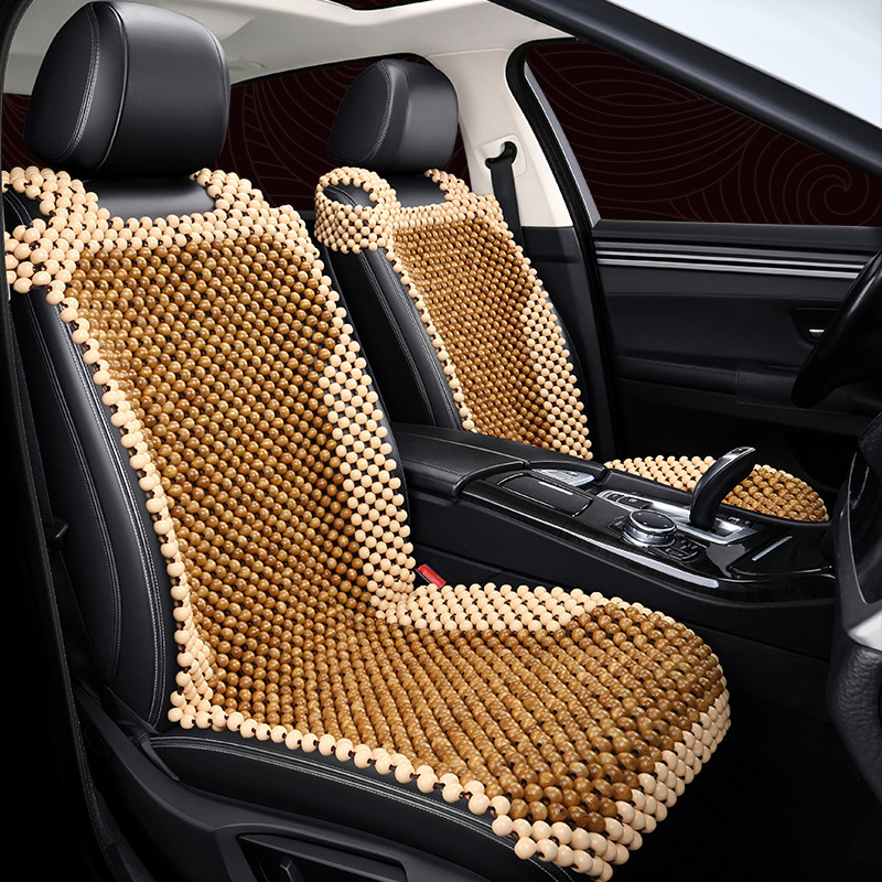 New Wooden Bead Car Cushion Summer Breathable Cool Pad Single Seat Ventilation Universal Two-Color Shoulder Hanging Three-Piece Set Seat Cover