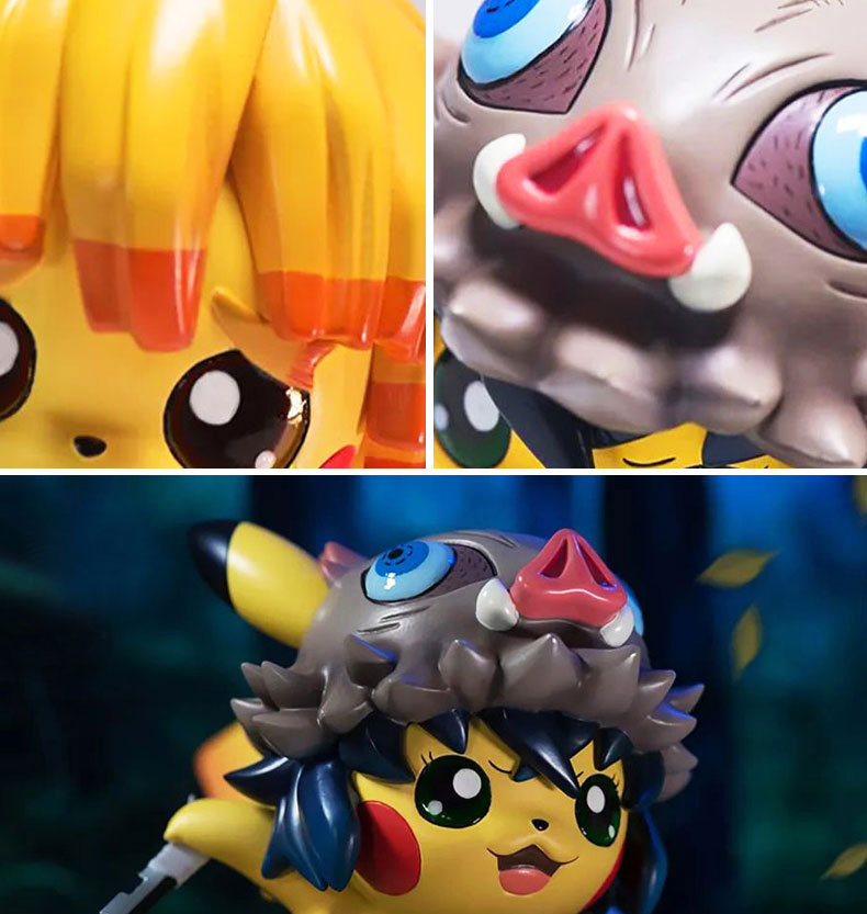 鬼灭之刃手办 皮卡丘cos祢豆子 我妻善逸 炭治郞 伊之助 玩具礼品