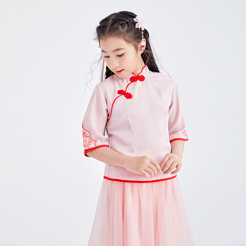 儿童汉服女中国风古装女童秋装民国立领小女孩旗袍唐装古筝演出服