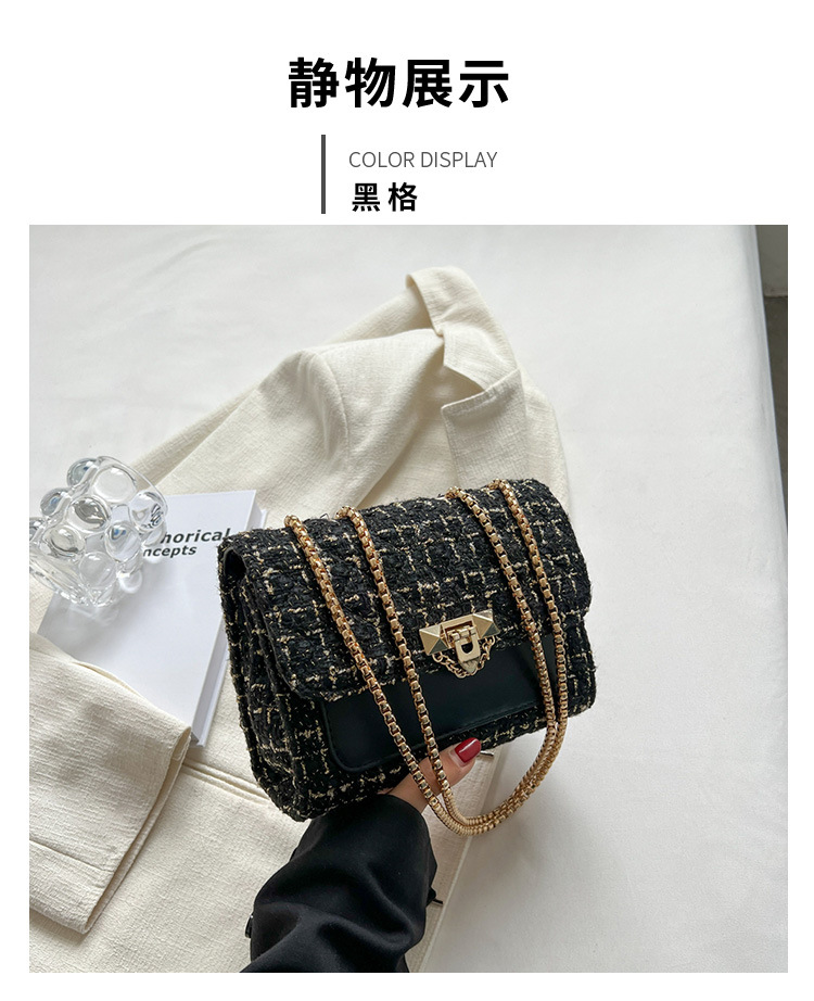 New Classic Style Lock Woolen Small Square Bag Mini Chain Bag Woolen Shoulder Crossbody Small Bag for Women One Piece Dropshipping
