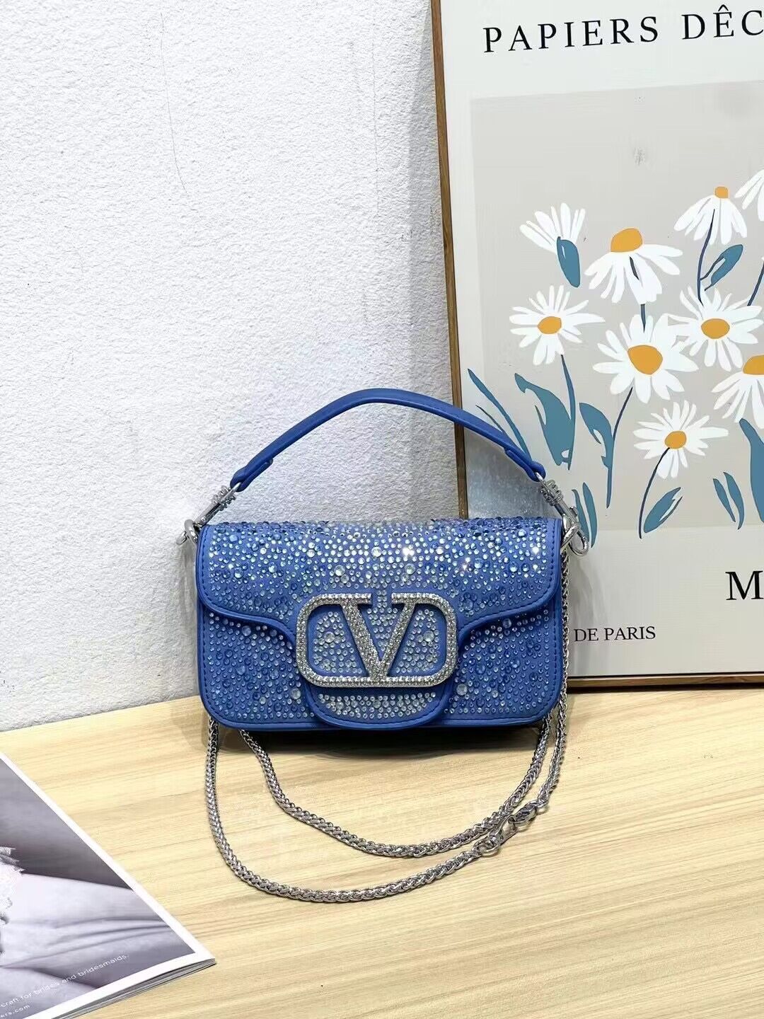 2023欧美新款迷你镶钻烫钻手提包翻盖复古单肩斜挎链条女包小方包