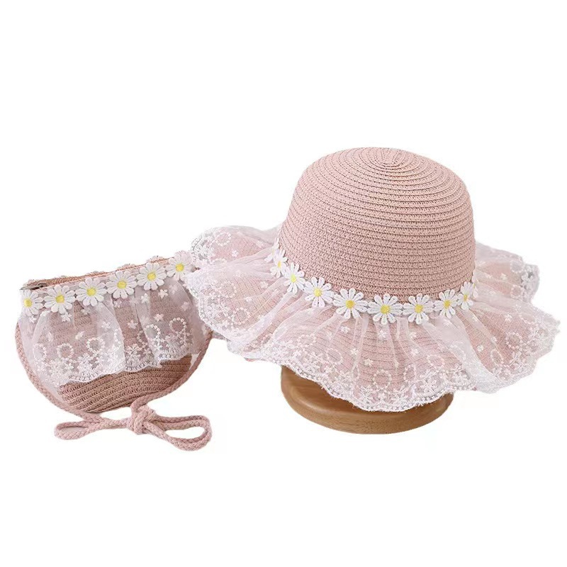 Girls' Hat Summer New Children's Little Daisy Lace Straw Hat Thin Type Sunscreen Beach Uv Protection Sun Hat