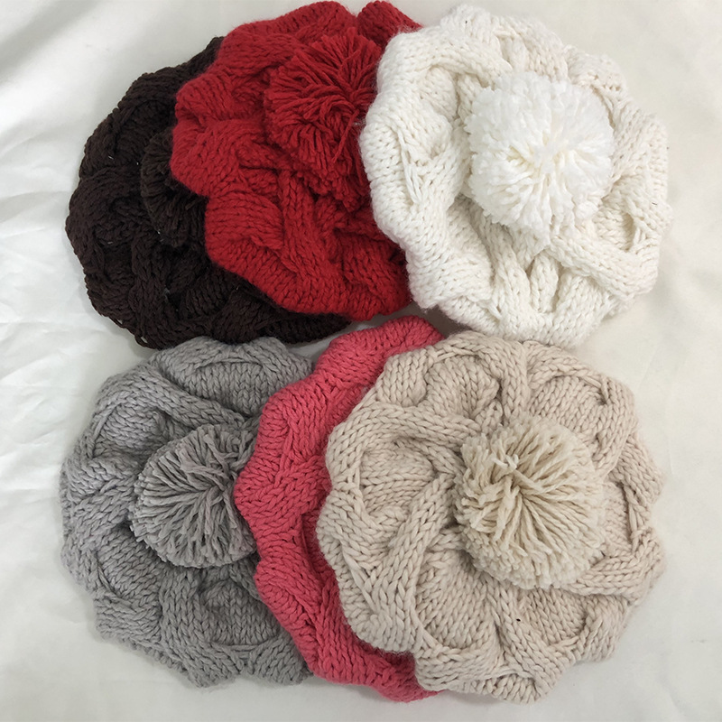 蓓蕾帽画家帽潮网红毛线时髦包头帽可爱针织透气贝雷帽夏天女
