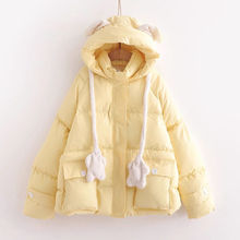 羽绒连帽棉2023加厚外套会动的兔耳朵女冬季小个子甜美可爱奶油黄