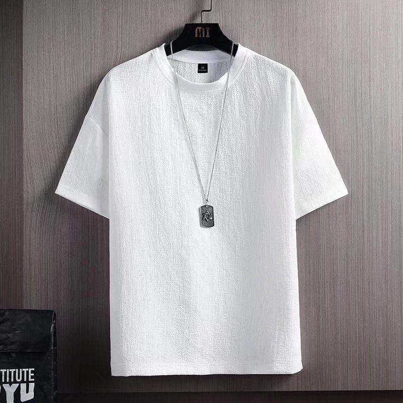 Ice Silk Short Sleeve T-shirt Men's Summer New Korean Style Trendy Solid Color All-Match Loose Half Sleeve T-shirt Men's Thin