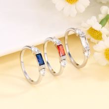 新款时尚蓝色锆石戒指女轻奢潮小众设计简约高级感红锆石指环批发
