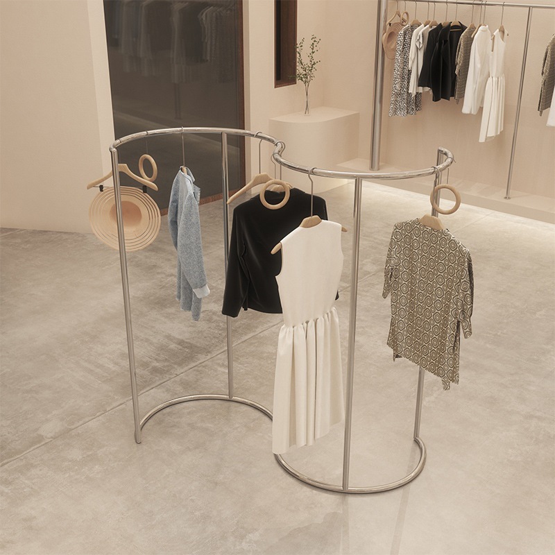 服装店展示架落地式不锈钢弧形中岛架男女装店货架挂衣杆陈列道具