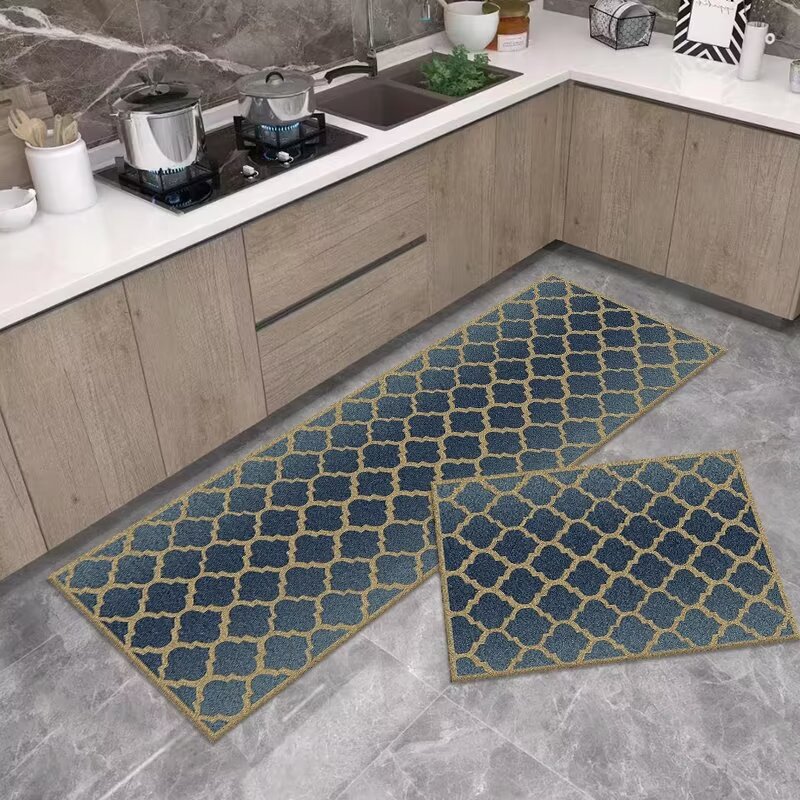 Crystal Velvet Printed Kitchen Floor Mat Two-Piece Set Household Bedside Carpet Doorway Mat Long Mat Door Mat