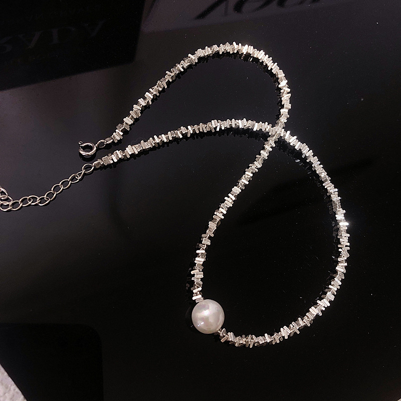 Light Luxury S925 Sterling Silver Women's Silver Pearl Necklace Women's Clavicle Chain Niche Design Ins Trendy New All-Matching