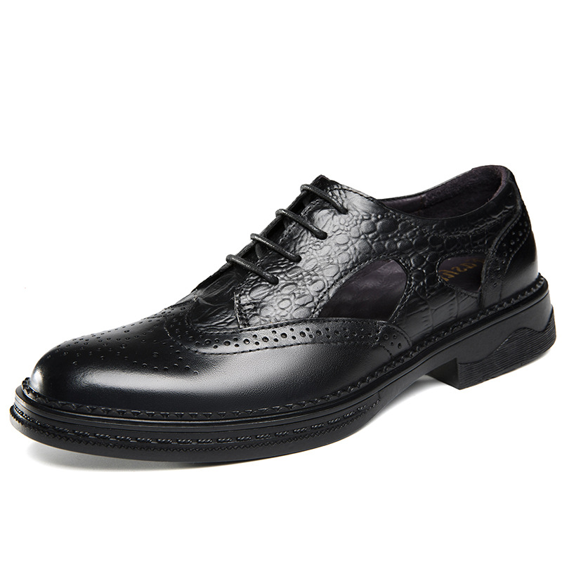 2024春款高端男士商务皮鞋头层牛皮布洛克英伦休闲皮鞋镂空皮鞋