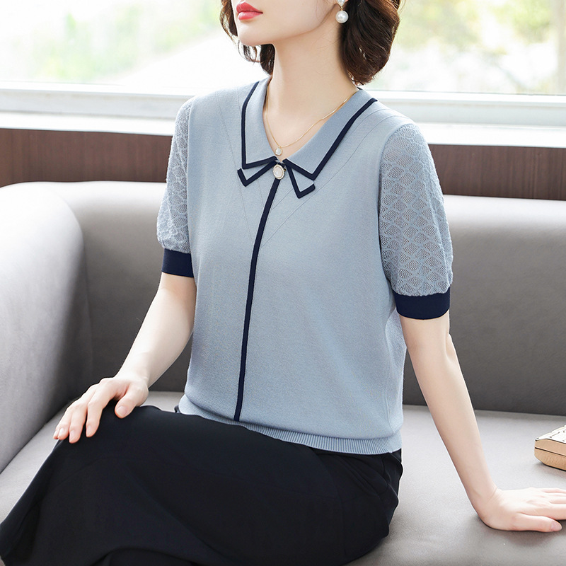 母亲节中年妈妈夏装短袖真丝t恤洋气减龄50岁中老年女装针织小衫