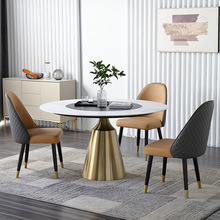 意式极简岩板餐桌时尚简约圆形餐桌北欧内嵌转盘大理石餐桌椅组合