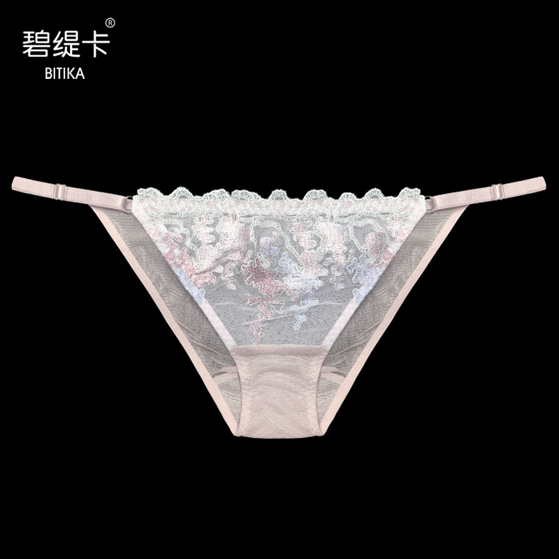 真丝内裤女春夏薄款桑蚕丝性感裤头 蕾丝透明低腰三角裤女