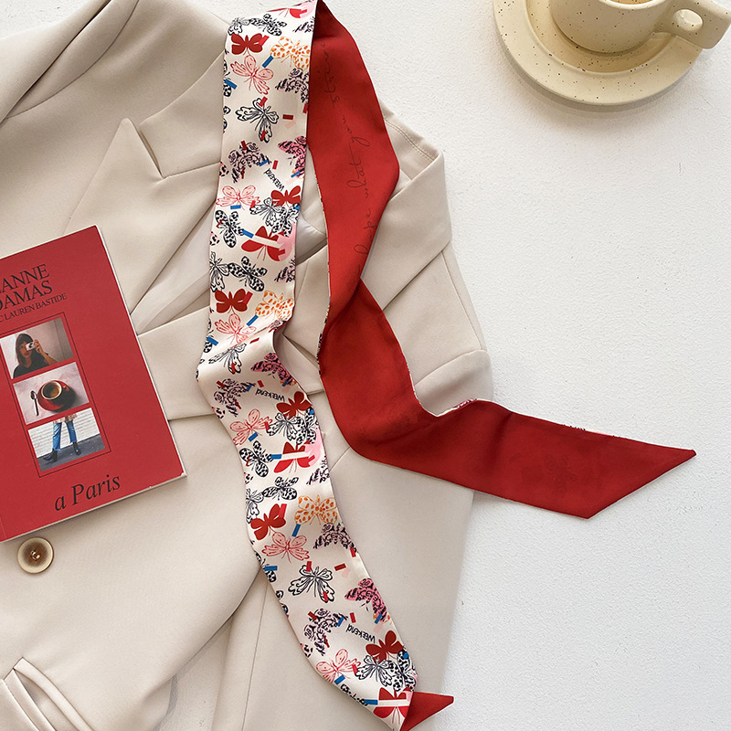 New Year Red High-Grade Long Silk Scarf Festive All-Match Hand Gift Ribbon Female Tie Hair Band High-Grade Tie Bag Ribbon