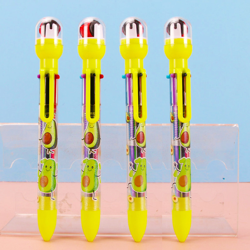 创意六色笔卡通多功能6色圆珠笔小学生奖品儿童圆珠笔滚轮印章笔