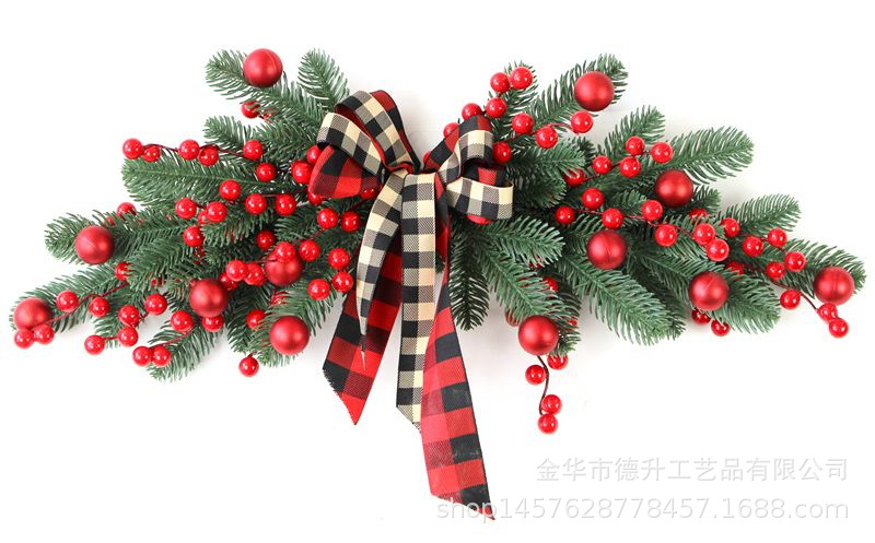 2022 Cross-Border E-Commerce Amazon Chinese Hawthorn Fortune Fruit Pine Needle Rattan Garland Lintel Inverted Tree Christmas Decorations