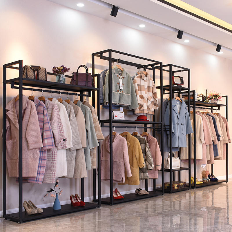 服装店展示架 女装店货架陈列架落地式 服装中岛架双层侧挂