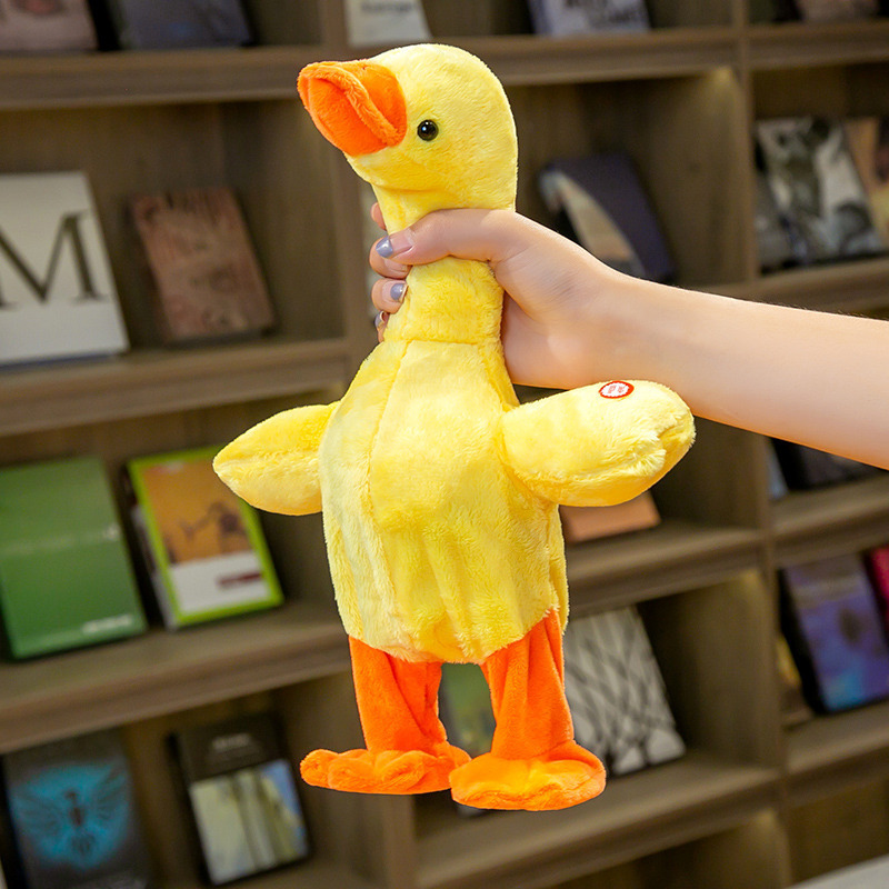 Internet Celebrity Electric Neck Lifting Small Yellow Duck Will Learn to Speak Walking and Singing Hello Duck Plush Doll Toy Wholesale