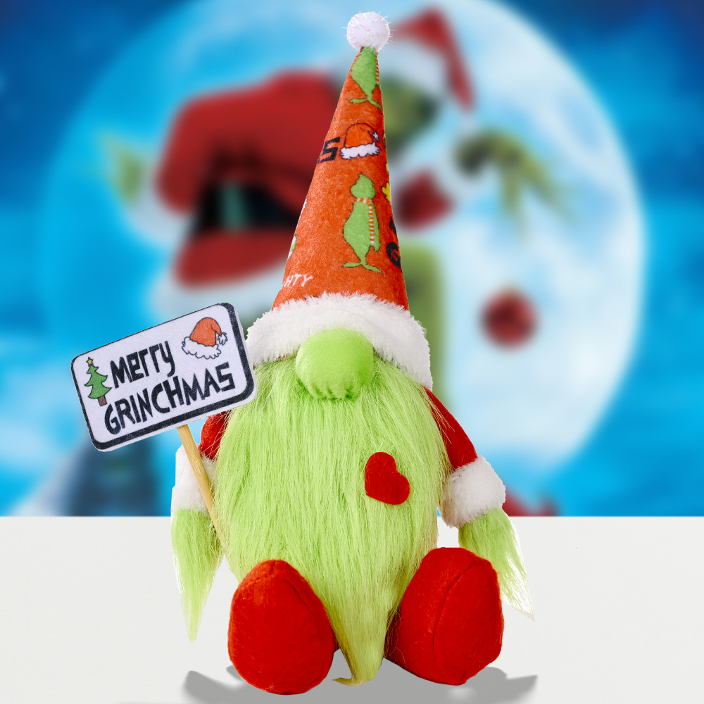 Cross-Border New Grinch Sitting Doll Grinch Green Fur Monster Doll Toy Doll Christmas Green Monster Toy