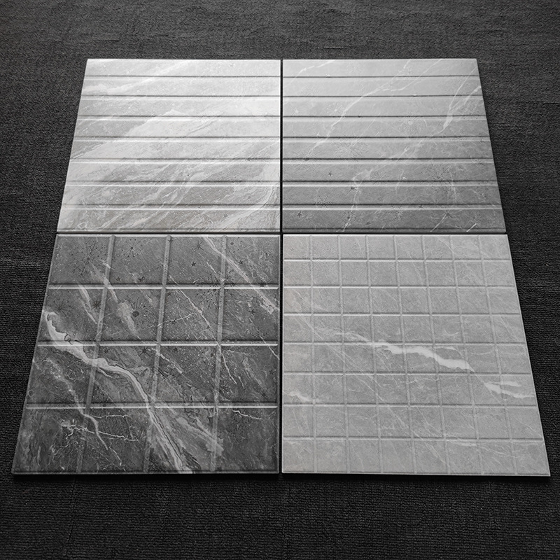 凹凸拉槽防滑地砖学校澡堂厕所卫生间灰色格子瓷砖300露台地板砖