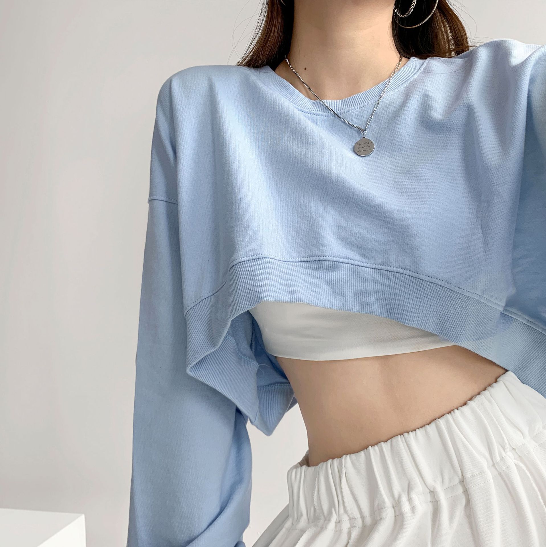 卫衣女潮ins短款长袖舞蹈露肚脐卫衣女春秋学生韩版宽松套头上衣