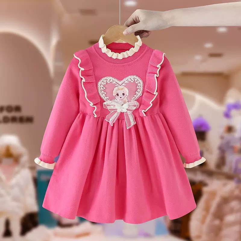 女童连衣裙秋装新款儿童秋冬季毛衣针织裙宝宝洋气爱莎公主裙童装