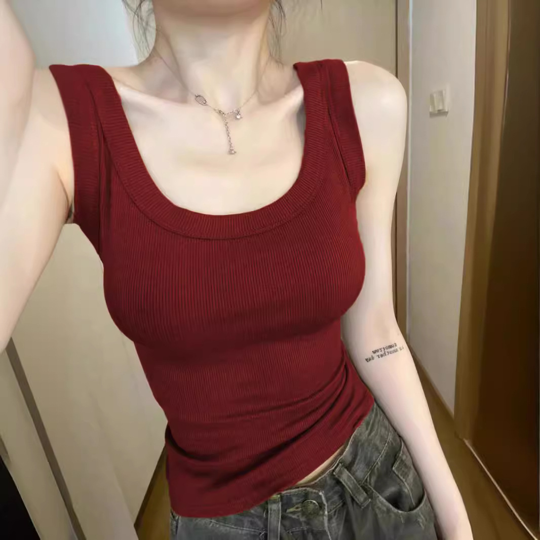 欧货设计感u领吊带衫女夏季内搭薄款背心2024新款女式针织衫打底