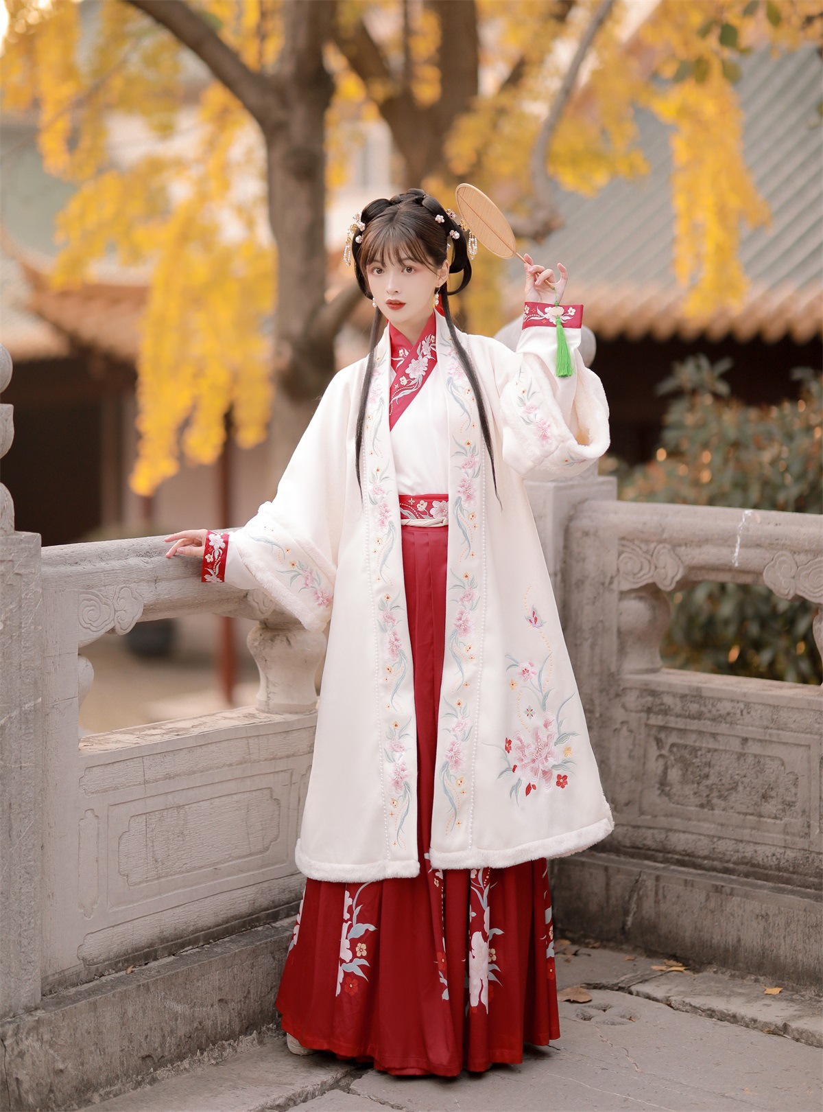 原创设计苏幕遮汉服刺绣直领对襟长衫披风长袄三件套8254