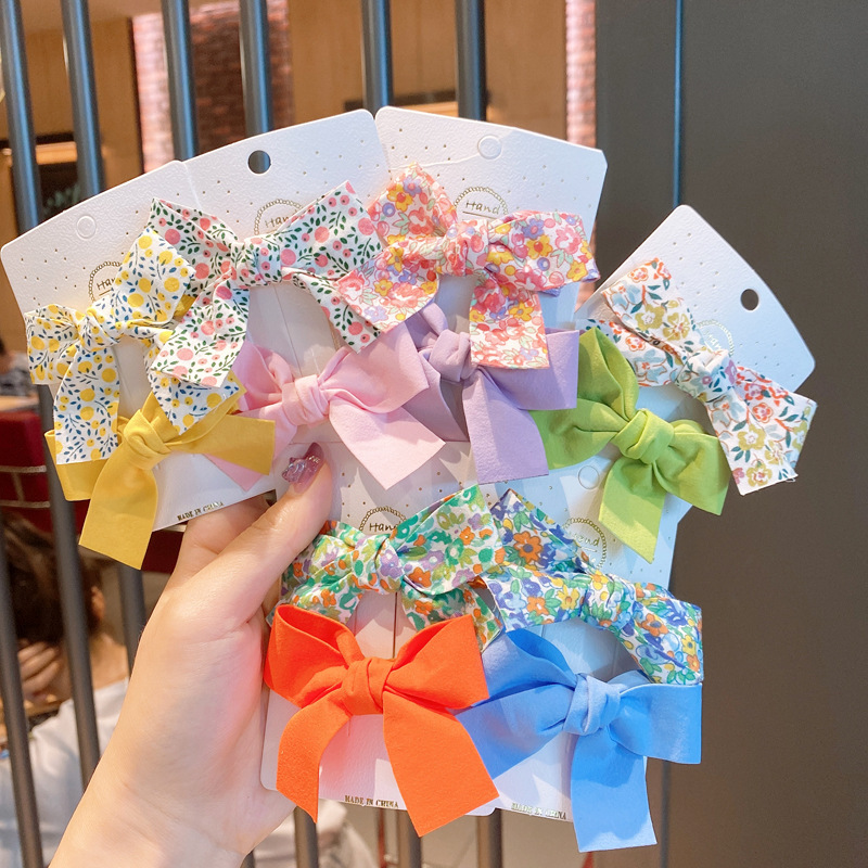 Korean Ins Fresh Floral Bow Barrettes Children‘s Duckbill Clip Set Cute Bangs Clip Side Clip Hairpin