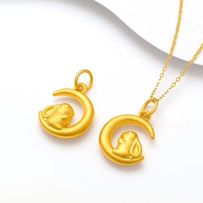 君宝珠宝999足金月亮兔项链黄金 金兔吊坠女生肖兔本命年小兔子