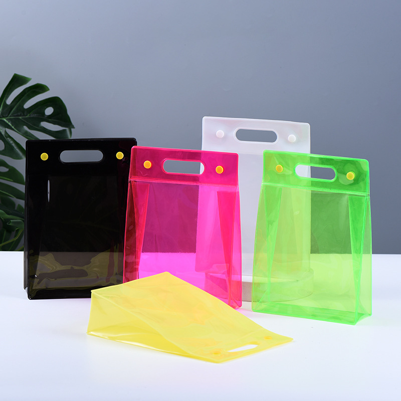 Color Transparent PvE Handbag Creative Hand-Carrying Shopping Button Bag Advertising Cosmetics Gift Storage Bag Wholesale