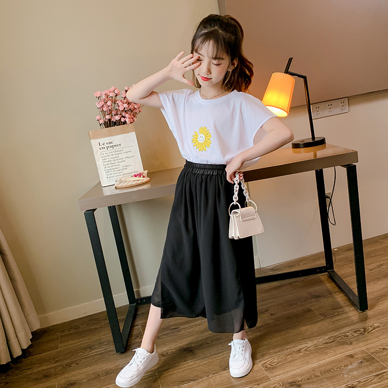 女童阔腿裤夏新款夏装儿童中大童九分裤子舞蹈雪纺裙裤女洋气