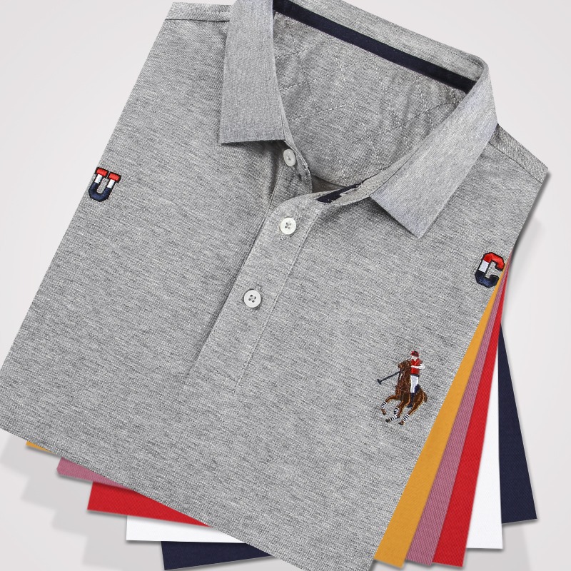 短袖t恤男保罗马球刺绣纯棉体恤有领上衣休闲灰色夏季翻领polo衫