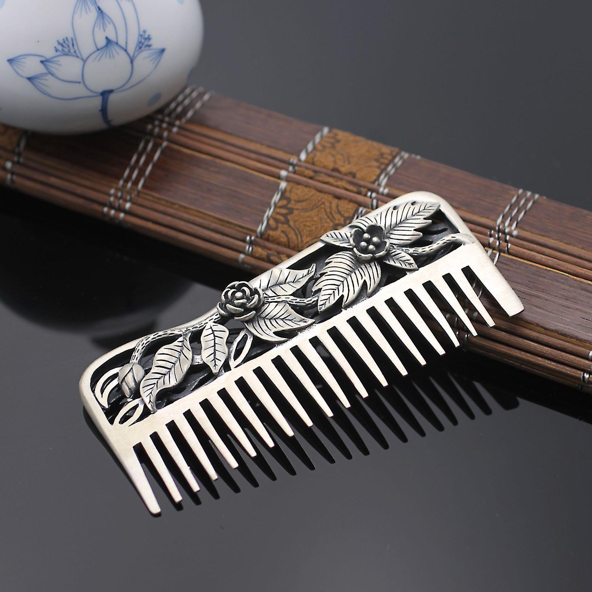 喜庆发饰婚庆礼品925银梳子中国风纯银玫瑰花送妈妈岳母 厂家直销
