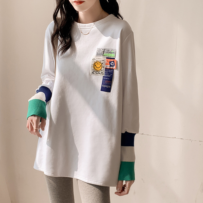长袖t恤女2022年春装新款韩版纯棉中长款纯棉宽松内搭打底衫上衣