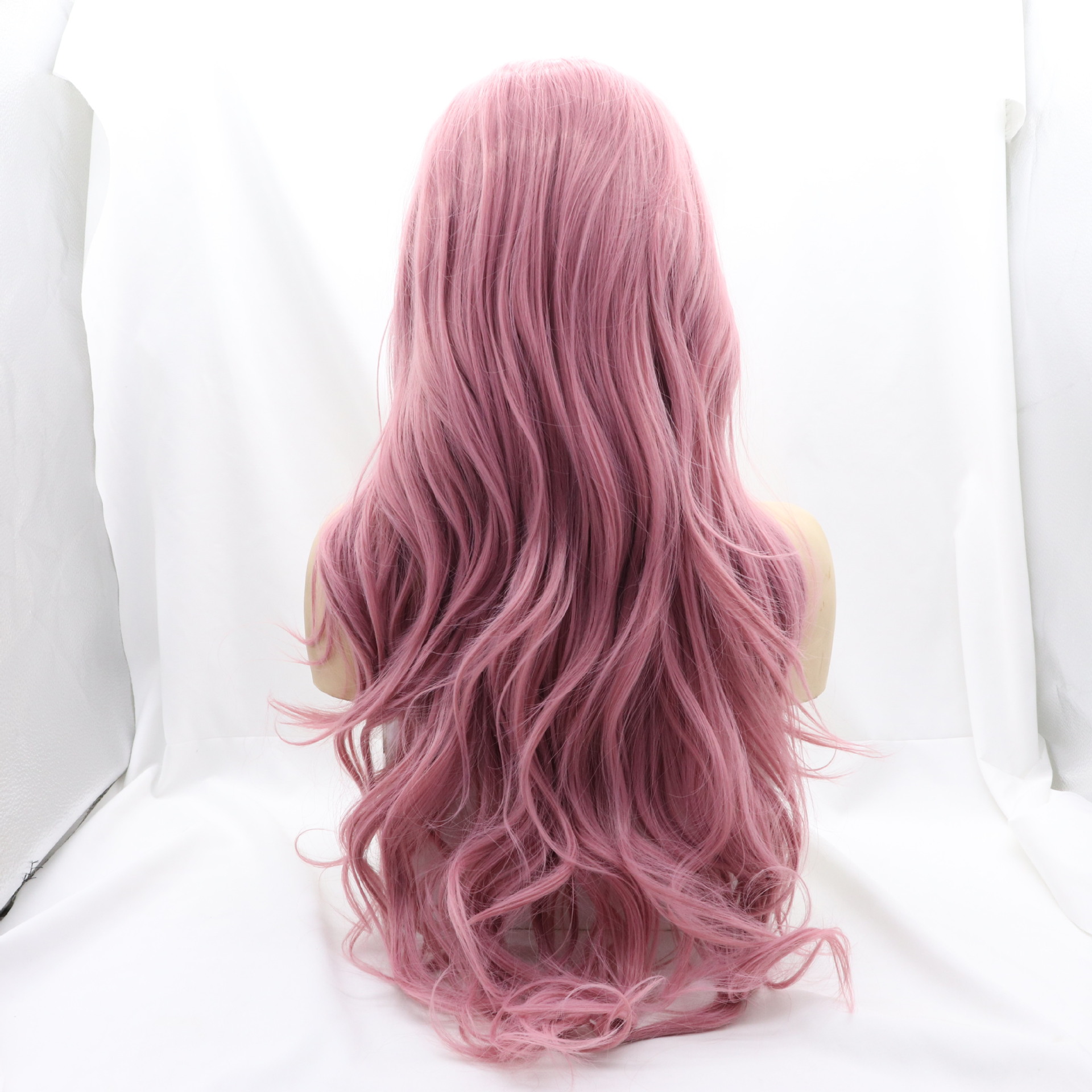 亚马逊跨境电商前蕾丝假发女粉色长卷发化纤高温丝假发女舞会cos