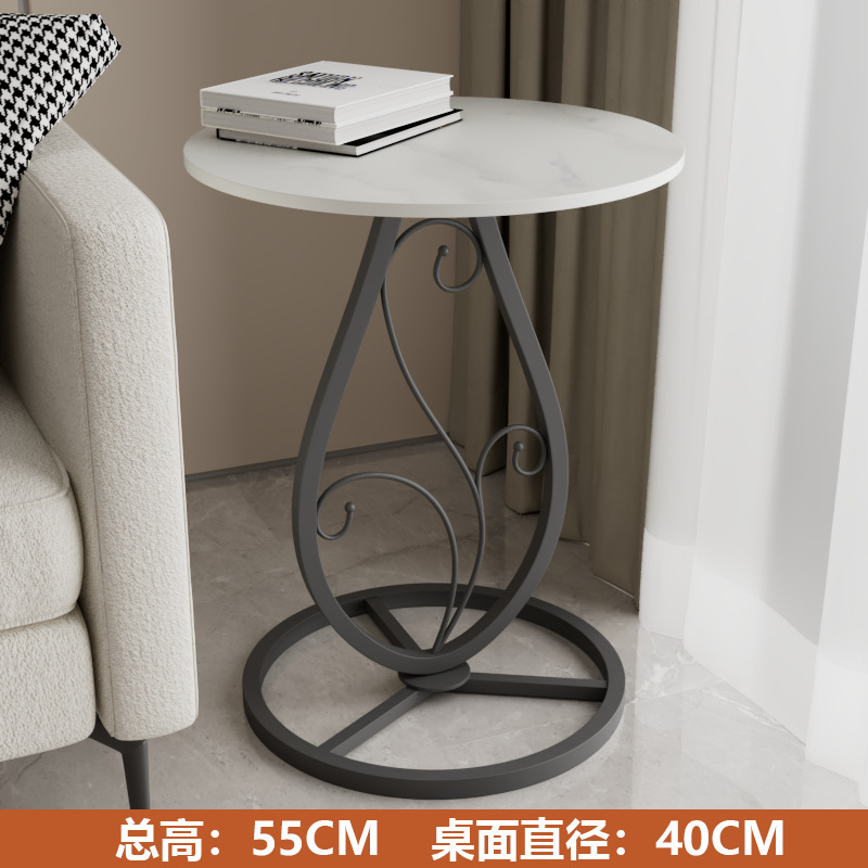 Modern Minimalist Iron Corner Table Living Room Bedroom Bedside Side Cabinet Creative Small Apartment Stone Plate Metal Circle Coffee Table