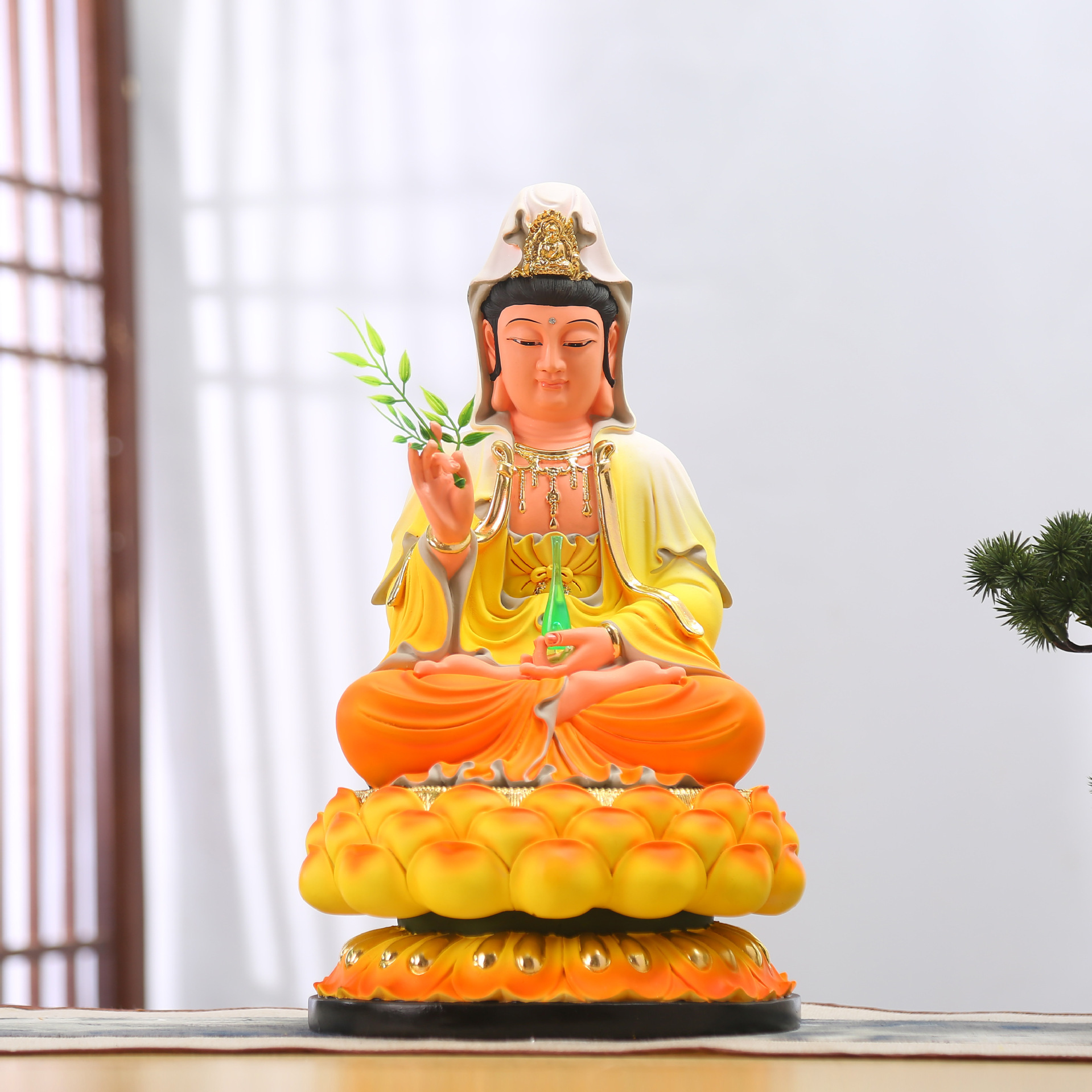 观音娘娘佛像家用店铺客厅摆件树脂玻璃钢南海观世音菩萨