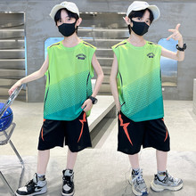 男童夏装薄款速干套装2024新款大儿童运动无袖二件套表演服男孩潮