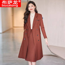 2023布萨龙新款女大衣韩版职业中长款西装领风衣外套工装服5005
