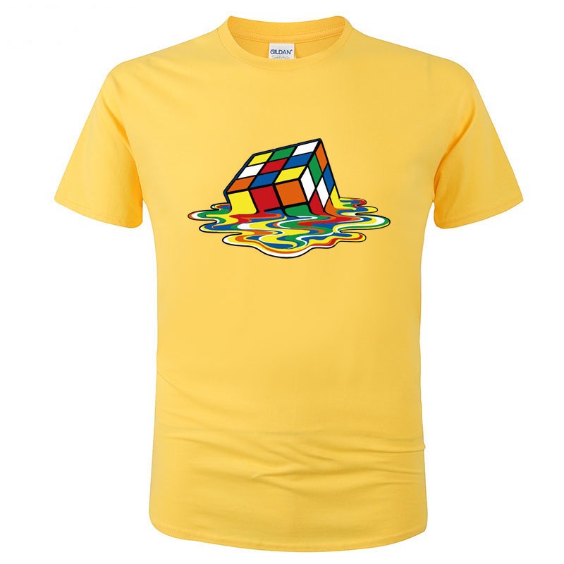 Multi-Color Rubik's Cube Solid Color T-shirt Summer Men's Short Sleeve Large Size 3D Printing Interesting Men's Wish Factory Supply