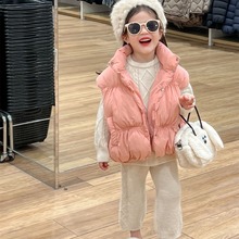 韩国童装女童冬款加厚马甲粉色羽绒棉马甲菱形格宝宝毛衣套装潮范