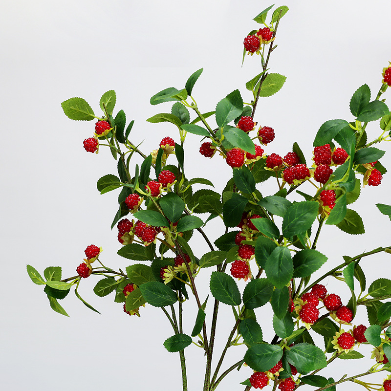 仿真绿植绿叶树莓果枝红野果幸运果酒店民宿装饰婚庆森系造景插花
