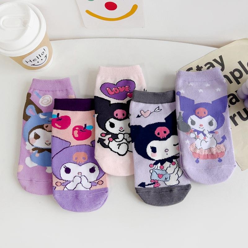 Japanese Style New Cartoon Socks Women's Purple Cute Socks 200N Women's Boat Socks Cotton Socks Wholesale One Piece Dropshipping