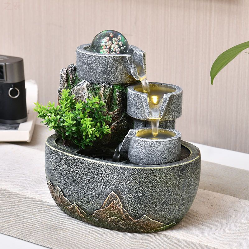 流水生财摆件循环水招财风水轮室内喷泉办公室桌面摆设开业送礼品