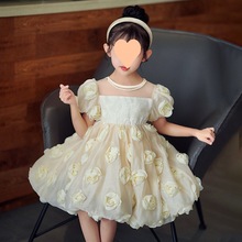 女童连衣裙夏季2024新款小女孩洋气生日公主裙夏装儿童泡泡袖裙子