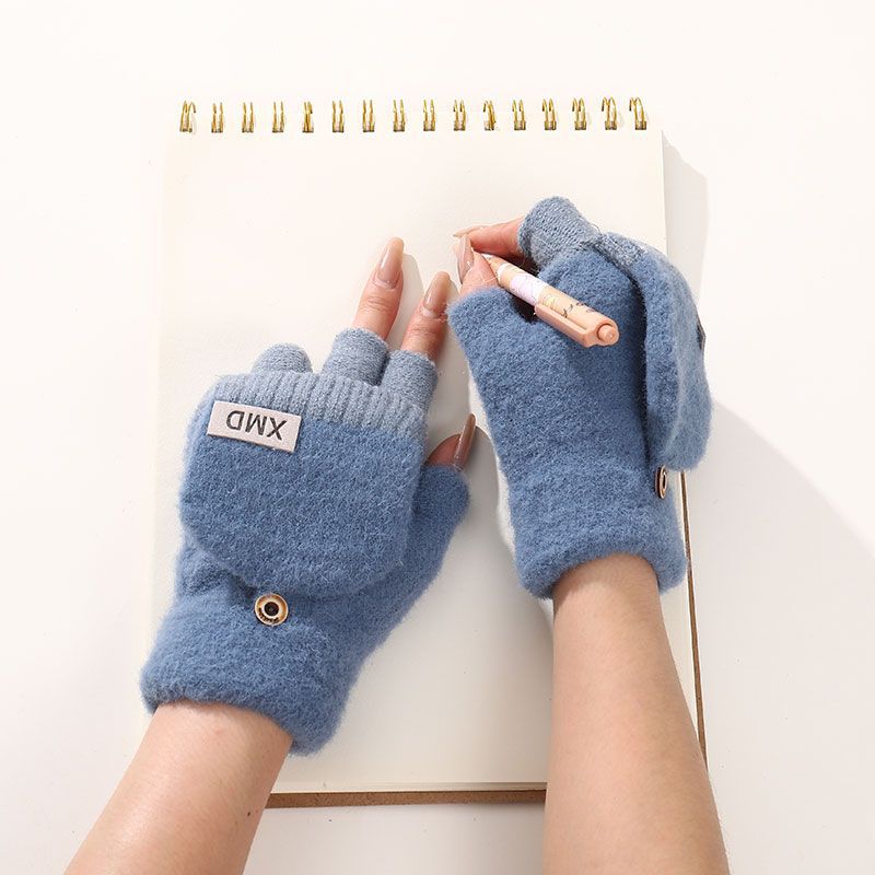儿童手套秋冬季加厚6-12岁8中大童9男孩女童学生写字半指翻盖保暖